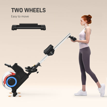 Foldable Rower Machine, Water Rowing Machine with Wheels, LCD Monitor