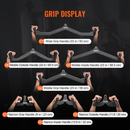 LAT Pulldown Attachments, Cable Machine Rowing T-bar V-bar 7 Set