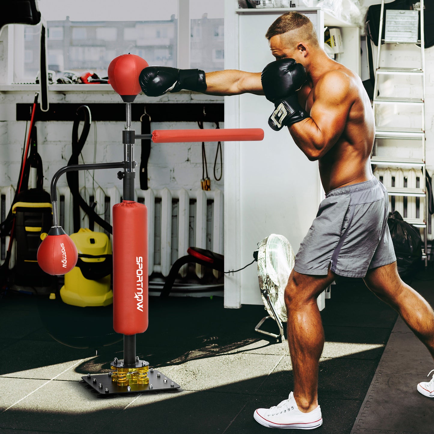 4.6'-6.7' Speed Bag Boxing Bag Stand, Reflex Bag Boxing Training Equipment, Speed Punching Bag, Red