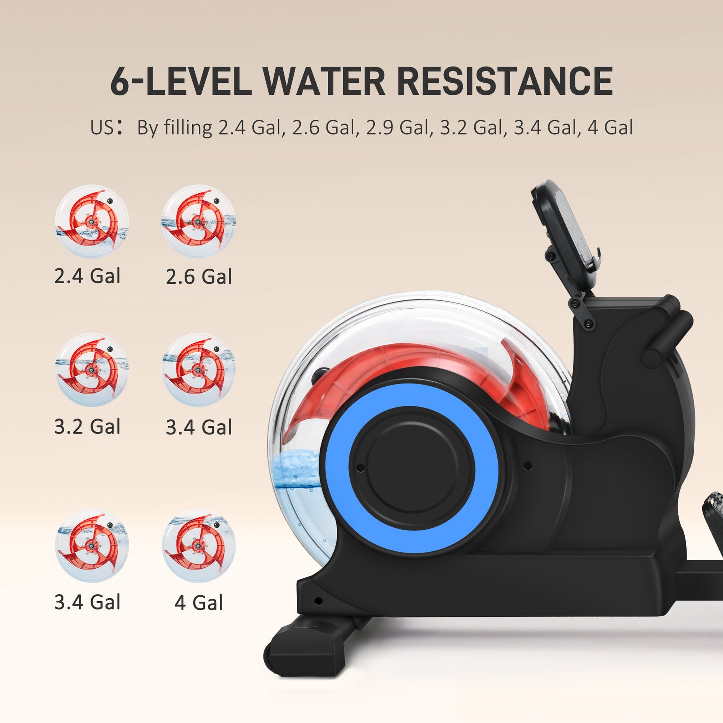 Foldable Rower Machine, Water Rowing Machine with Wheels, LCD Monitor