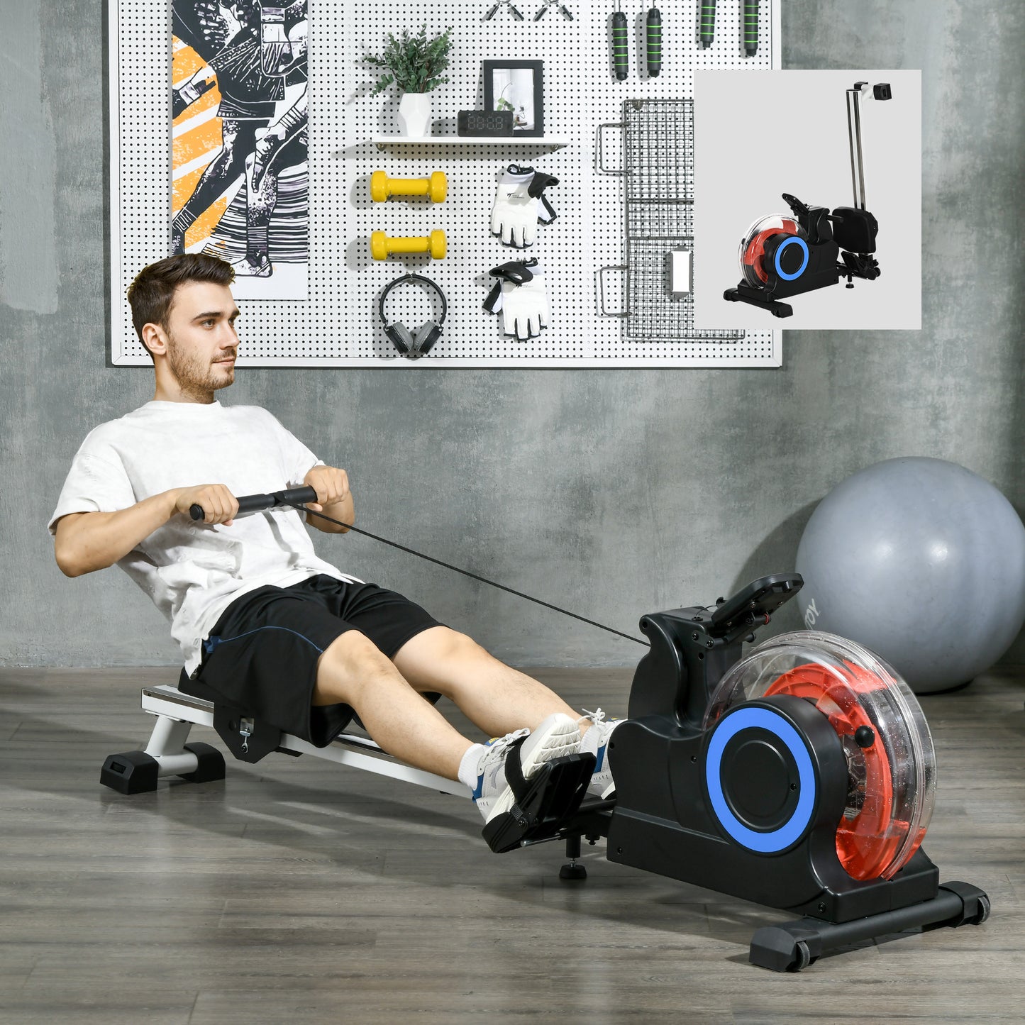 Foldable Rower Machine, Water Rowing Machine with Wheels, LCD Monitor