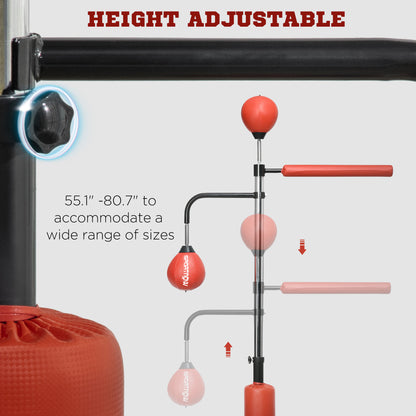 4.6'-6.7' Speed Bag Boxing Bag Stand, Reflex Bag Boxing Training Equipment, Speed Punching Bag, Red