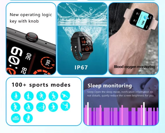 SmartWatch Men Women 1.83inch BT Face Heart Rate Fitness Tracker